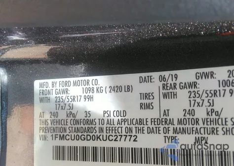 2019 Ford Escape Se из США, поврежденный, VIN 1FMCU0GD0KUC27772